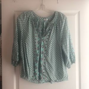 Crown & Ivy Turquoise, Navy & White Top